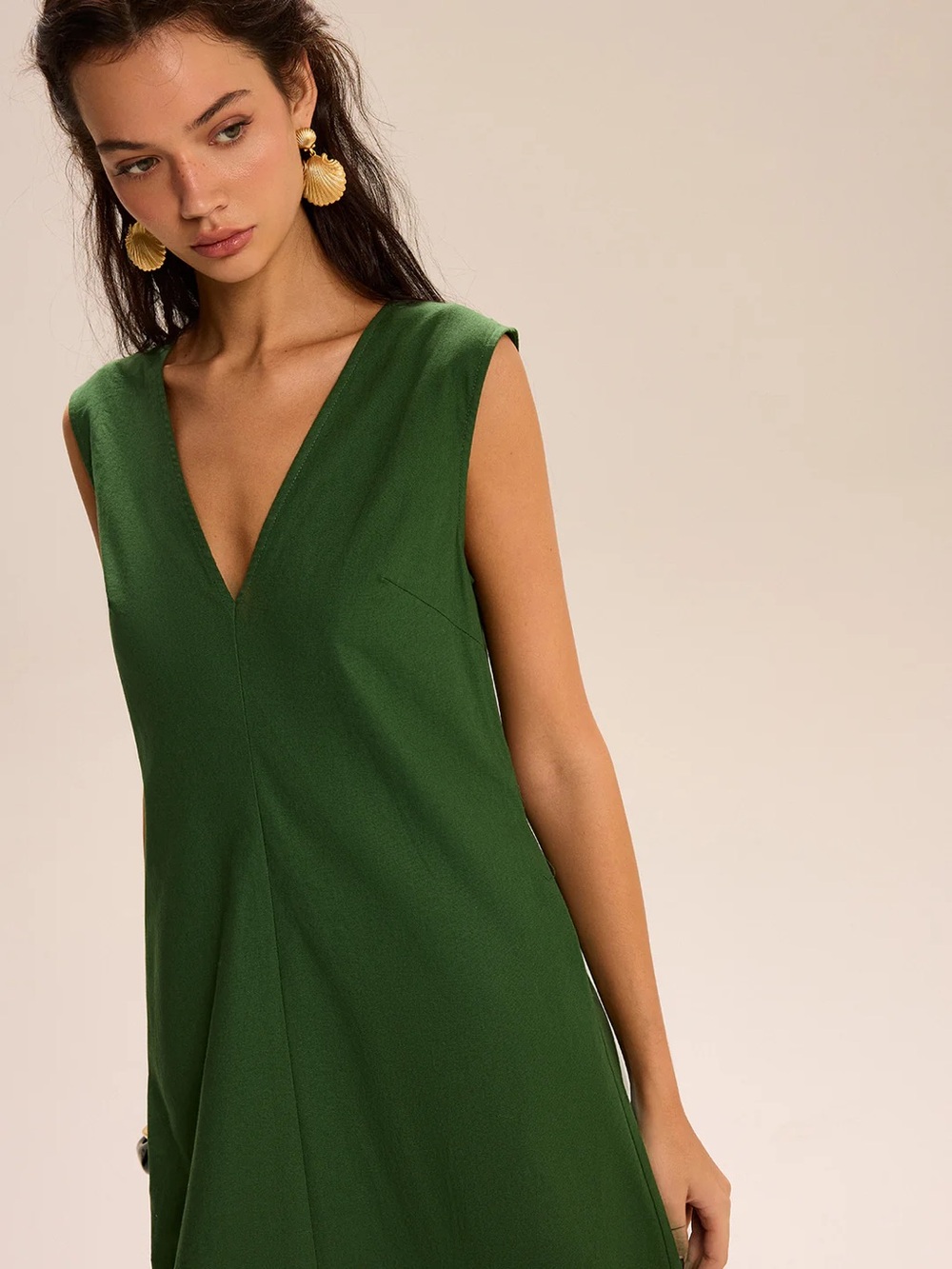 Linen & Cotton Pocketed V-Neck Maxi Dress - Picture 4 of 5